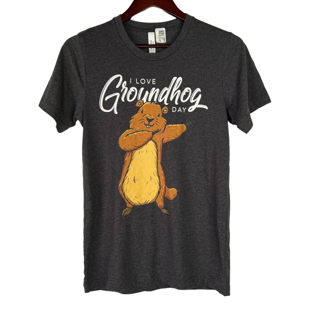 Canvas Unisex Gray Graphic Tee "I Love Groundhog Day" T-Shirt Size Small NWOT